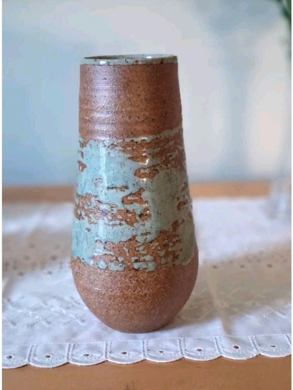 Vintage Japanese Kiln Fired Pottery Vase Shigaraki Glaze Brown and Green
